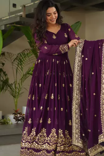 purple georgette readymade anarkali with dupatta