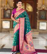 sea green faux banarasi silk blend saree with paithani rich weaved pallu and blouse