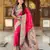 pink green  faux banarasi silk blend saree with paithani rich weaved pallu and blouse