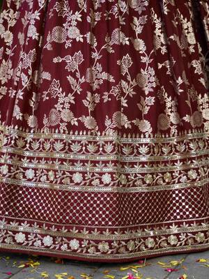 MAROON DOLA SILK SEQUINS ZARI EMBROIDERED LEHENGA CHOLI 10