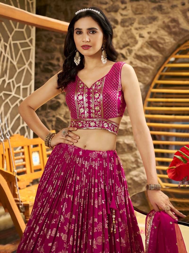 RANI PINK DOLA SILK SEQUINS ZARI EMBROIDERED LEHENGA CHOLI
