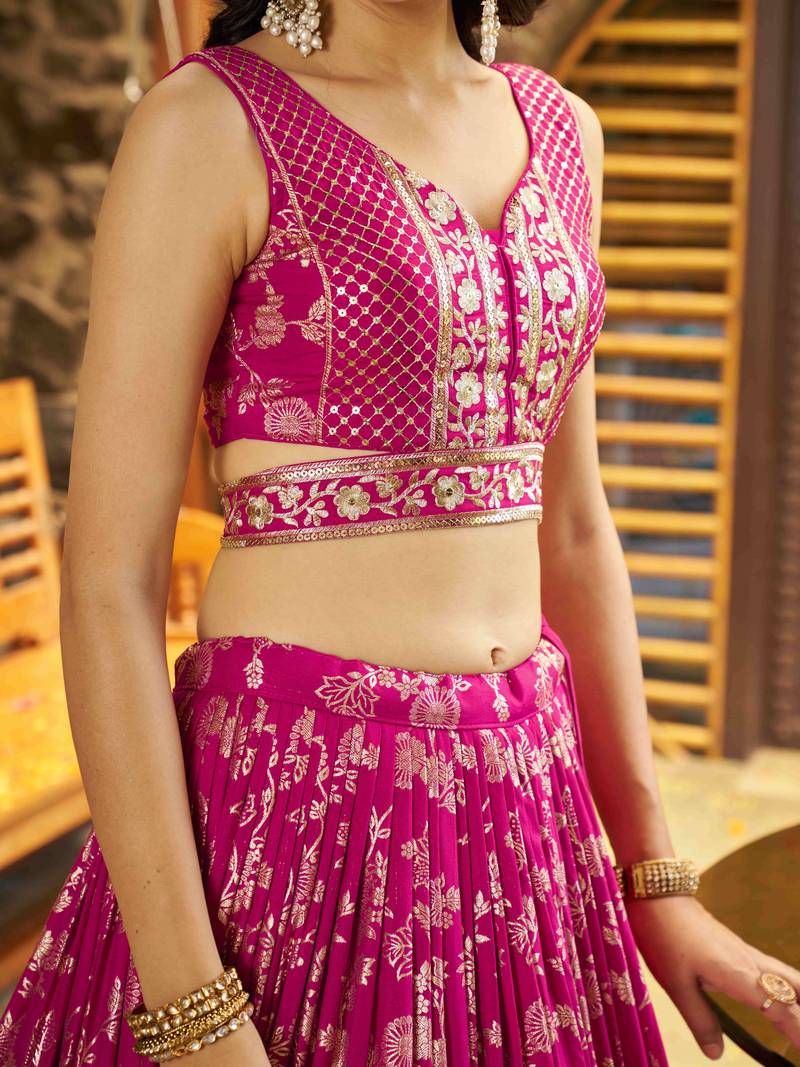 RANI PINK DOLA SILK SEQUINS ZARI EMBROIDERED LEHENGA CHOLI