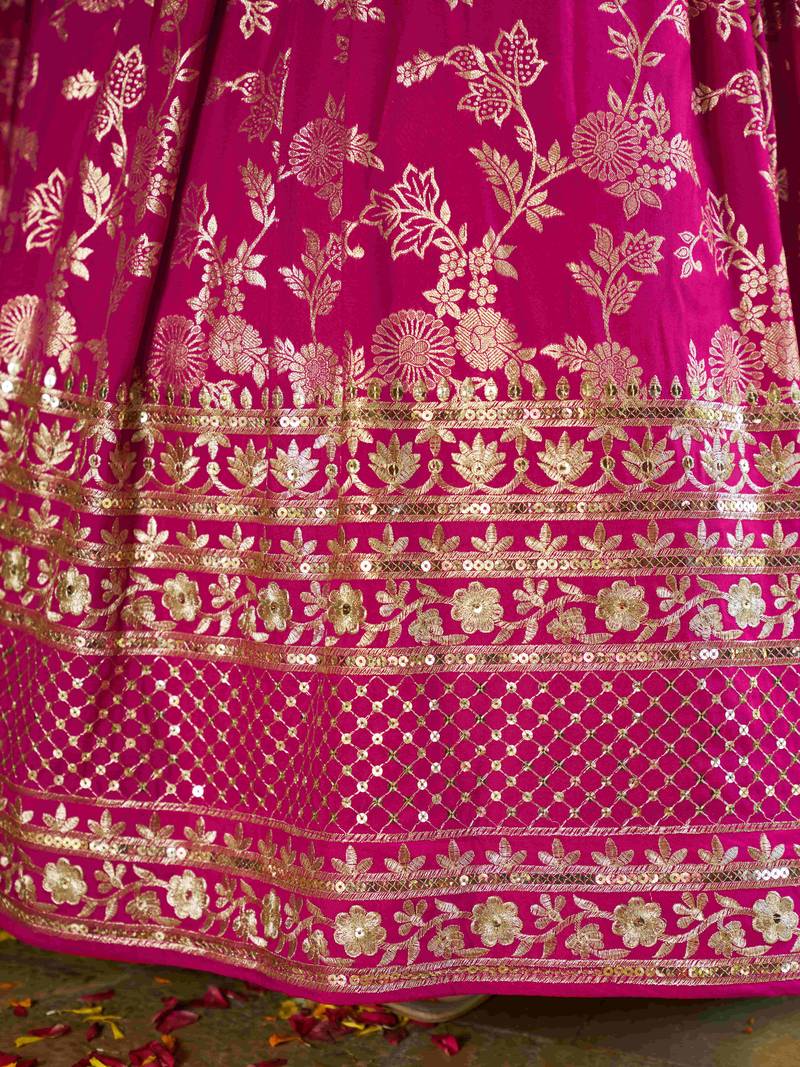 RANI PINK DOLA SILK SEQUINS ZARI EMBROIDERED LEHENGA CHOLI