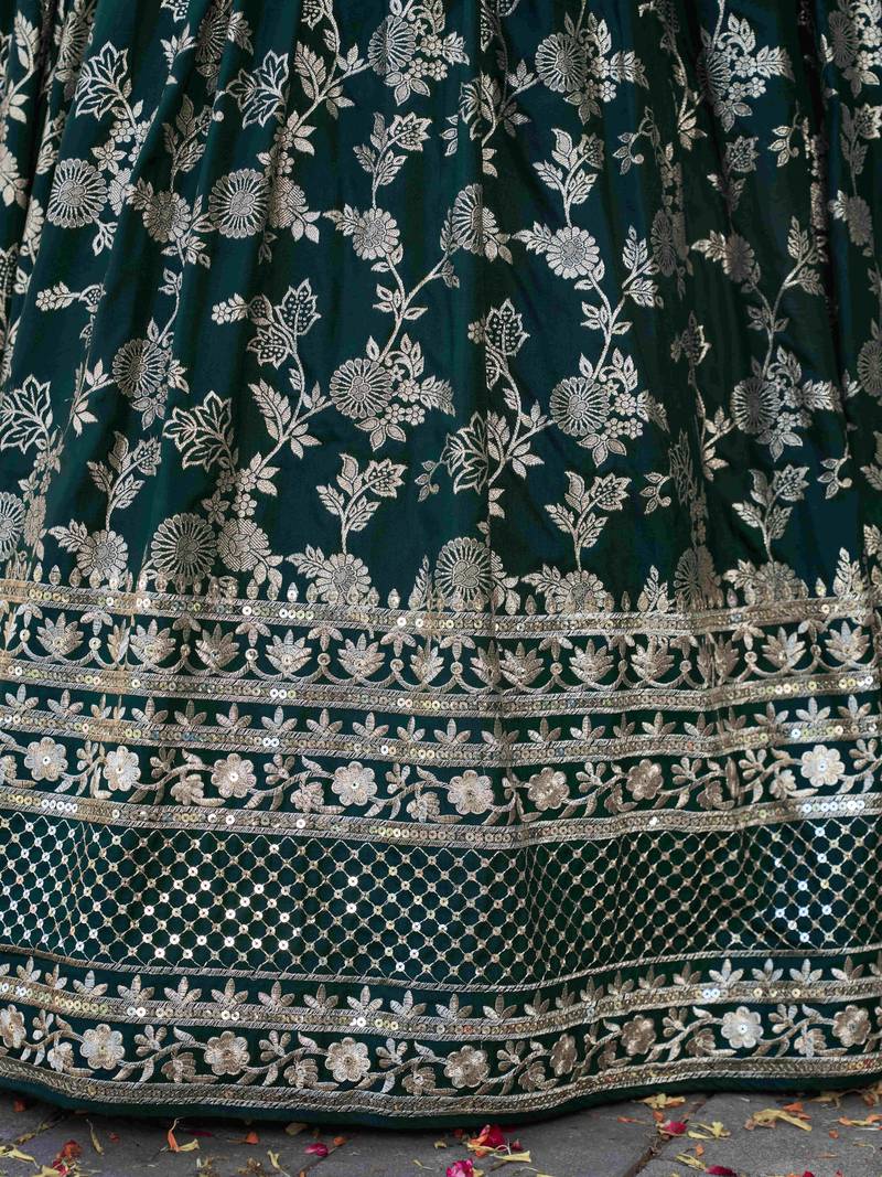 GREEN DOLA SILK SEQUINS ZARI EMBROIDERED LEHENGA CHOLI