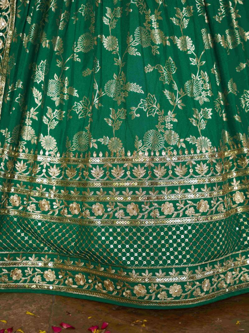GREEN DOLA SILK SEQUINS ZARI EMBROIDERED LEHENGA CHOLI