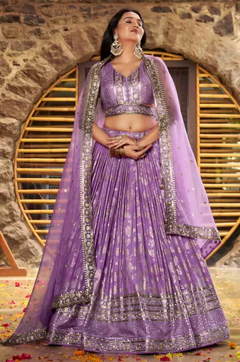 LAVENDER DOLA SILK SEQUINS ZARI EMBROIDERED LEHENGA CHOLI