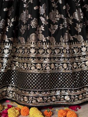 BLACK DOLA SILK SEQUINS ZARI EMBROIDERED LEHENGA CHOLI 10