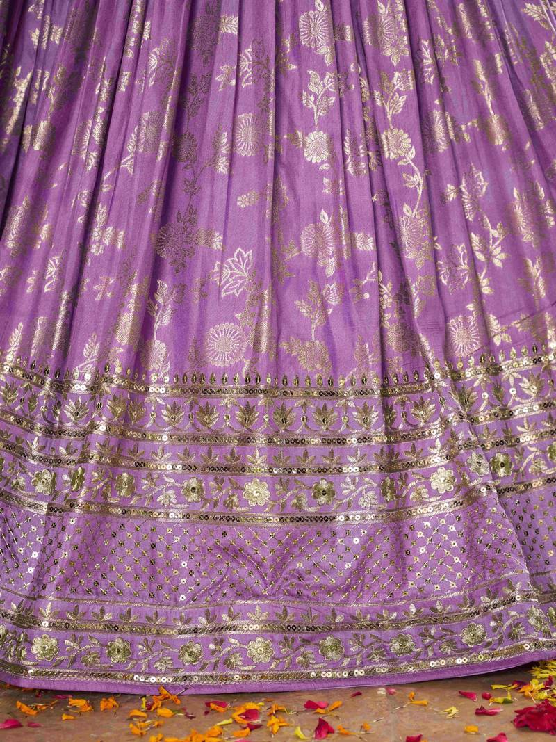 LAVENDER DOLA SILK SEQUINS ZARI EMBROIDERED LEHENGA CHOLI