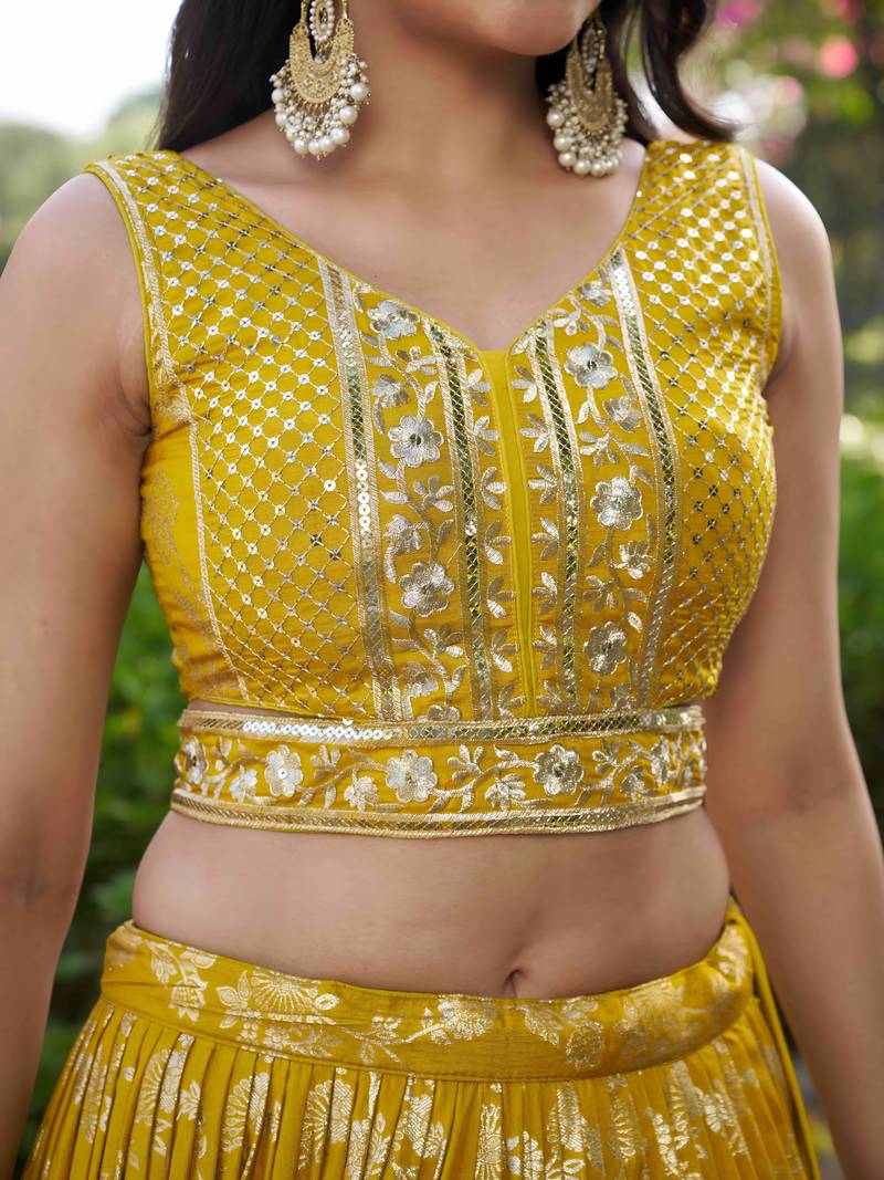 YELLOW DOLA SILK SEQUINS ZARI EMBROIDERED LEHENGA CHOLI