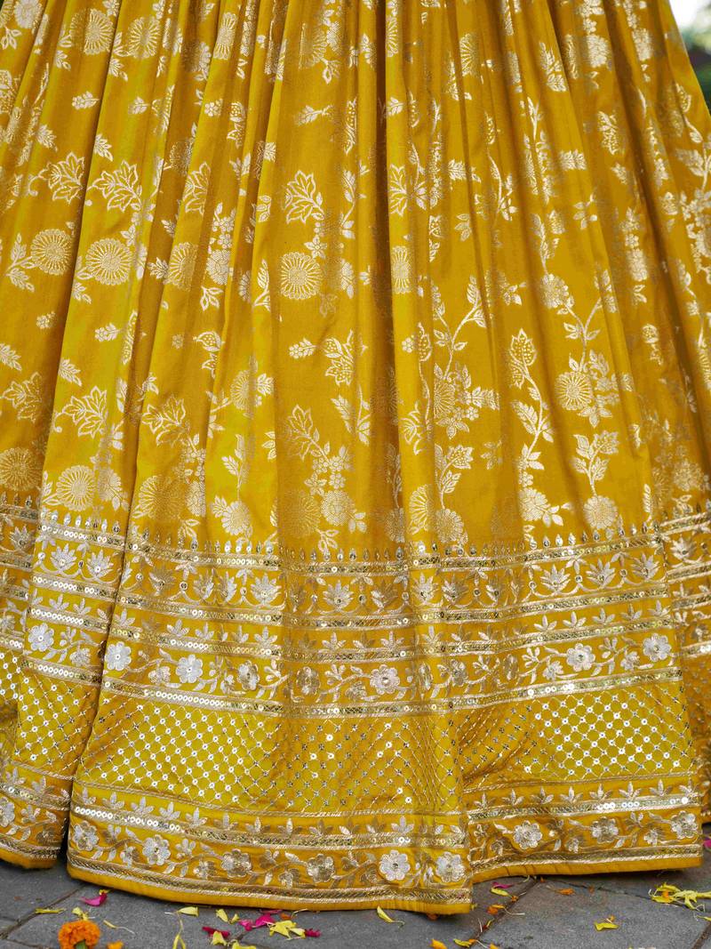 YELLOW DOLA SILK SEQUINS ZARI EMBROIDERED LEHENGA CHOLI