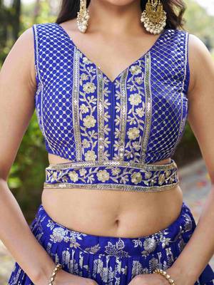 ROYAL BLUE DOLA SILK SEQUINS ZARI EMBROIDERED LEHENGA CHOLI 8