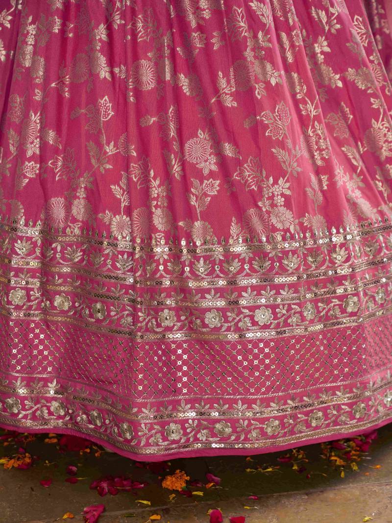 pink DOLA SILK SEQUINS ZARI EMBROIDERED LEHENGA CHOLI