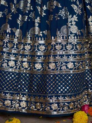 DOVE BLUE DOLA SILK SEQUINS ZARI EMBROIDERED LEHENGA CHOLI 9