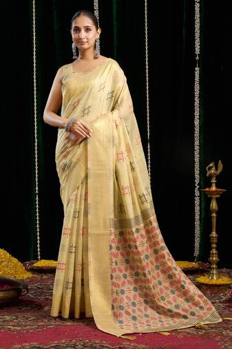Traditional Spun Cotton Saree with Rich Jari Border | Graceful Daily Wear Saree