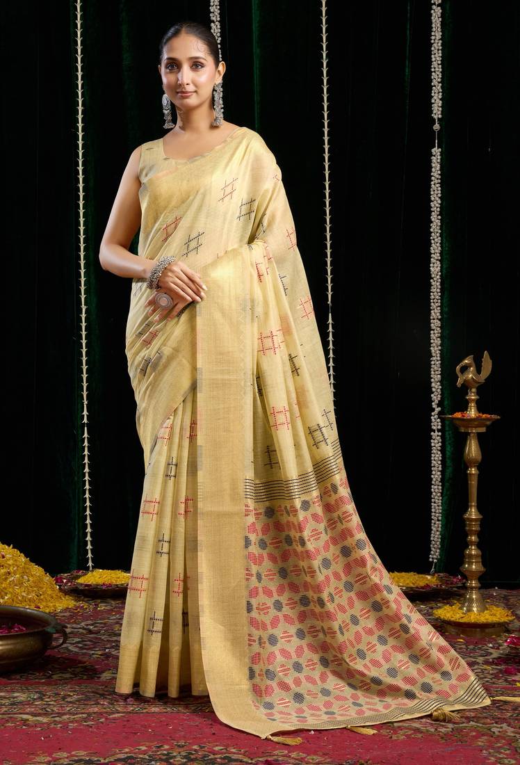 Traditional Spun Cotton Saree with Rich Jari Border | Graceful Daily Wear Saree