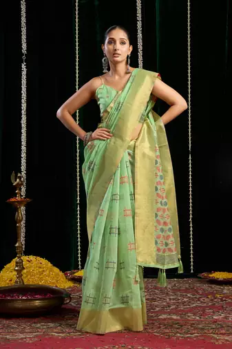 Lightweight Spun Cotton Saree with Zari Border & Blouse | Everyday Saree