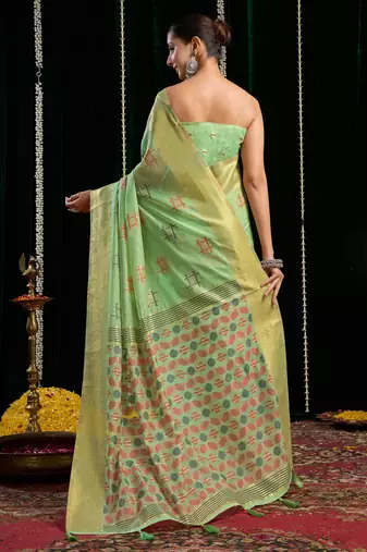 Lightweight Spun Cotton Saree with Zari Border & Blouse | Everyday Saree