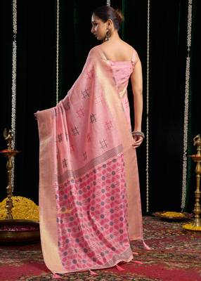 Pink color Lightweight Spun Cotton Saree with Zari Border & Blouse | Everyday Saree 2