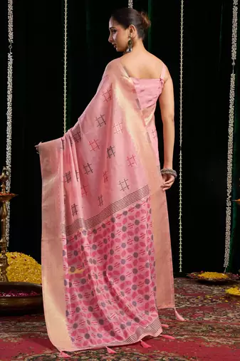 Pink color Lightweight Spun Cotton Saree with Zari Border & Blouse | Everyday Saree