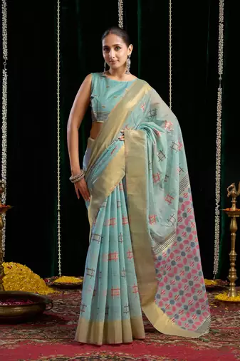 Soft Cotton Saree with Jari Border & Zhallar | 6.30 Mtr Saree with Blouse Piece