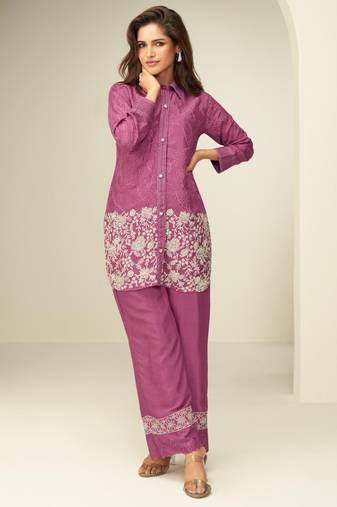 pink chinon cord set for women festival wear-Full Stitched free size