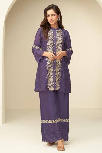 dark lilac chinon cord set for women festival wear-Full Stitched free size