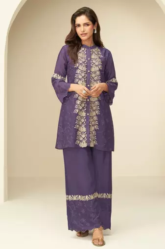 dark lilac chinon cord set for women festival wear-Full Stitched free size