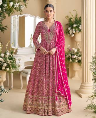 heavy embroidery worked georgette rani pink anarkali for women wedding wear-Full Stitched free size 1