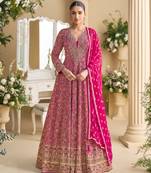 heavy embroidery worked georgette rani pink anarkali for women wedding wear-Full Stitched free size