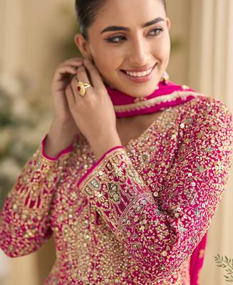 heavy embroidery worked georgette rani pink anarkali for women wedding wear-Full Stitched free size 2