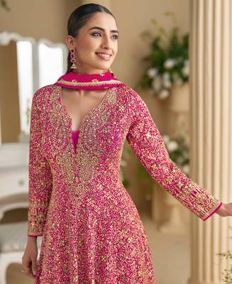 heavy embroidery worked georgette rani pink anarkali for women wedding wear-Full Stitched free size 3