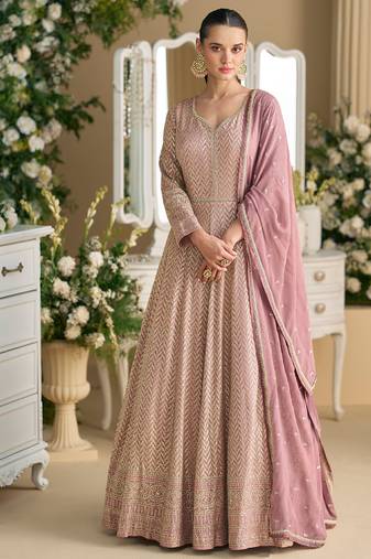 heavy embroidery worked georgette pink anarkali for women wedding wear-Full Stitched free size