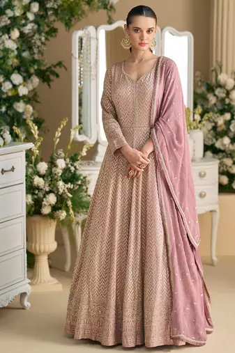 heavy embroidery worked georgette pink anarkali for women wedding wear-Full Stitched free size
