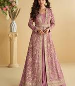 pink wedding wear indo western style shrug anarkali set for women-Full Stitched free size