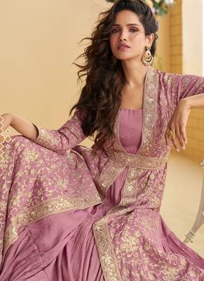 pink indo western style shrug anarkali set for women-Full Stitched free size 2