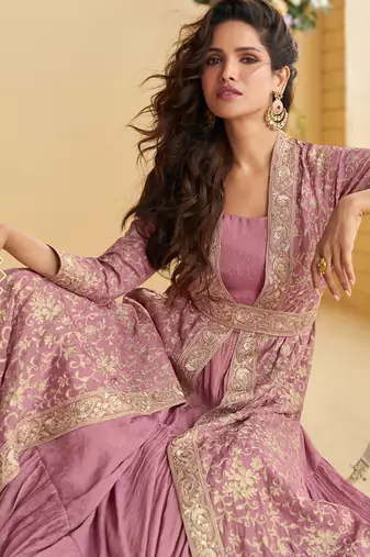 pink  indo western style shrug anarkali set for women-Full Stitched free size