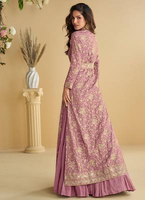 pink indo western style shrug anarkali set for women-Full Stitched free size 3