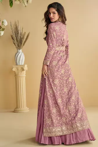 pink  indo western style shrug anarkali set for women-Full Stitched free size