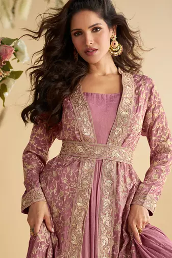 pink  indo western style shrug anarkali set for women-Full Stitched free size