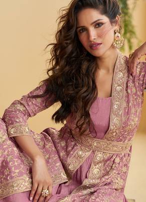 pink indo western style shrug anarkali set for women-Full Stitched free size 5