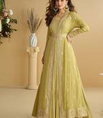 yellow wedding wear indo western style shrug anarkali set for women-Full Stitched free size