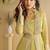 beautiful yellow wedding wear indo western style shrug anarkali set for women