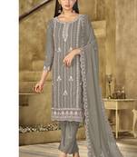 new grey georgette pakistani straight suit for women