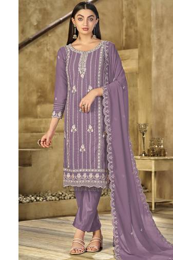new purple georgette pakistani straight suit for women