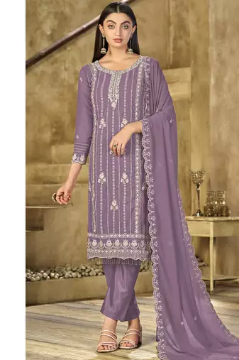 new purple georgette pakistani straight suit for women
