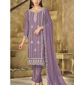 new purple georgette pakistani straight suit for women