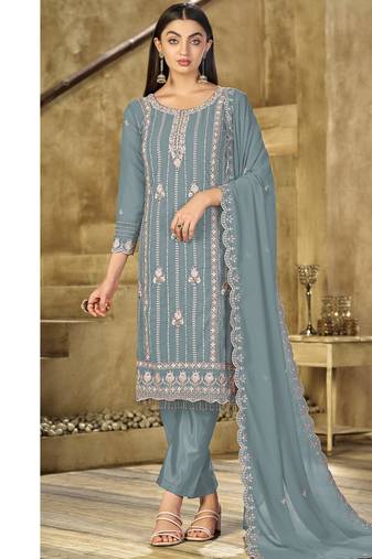 new blue georgette pakistani straight suit for women