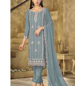 new blue georgette pakistani straight suit for women