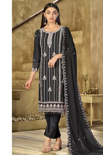 new black georgette pakistani straight suit for women