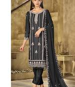new black georgette pakistani straight suit for women